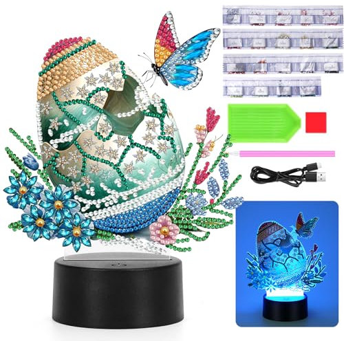 Starnearby DIY Diamond Painting Ostern Deko, Ostern Lampe Ostereier Tischdeko, Diamant Painting Ostereier Nachtlicht Bastelset, Diamant Malerei Frühling Ornamente Geschenk Ostern (Ostereier Lampe)