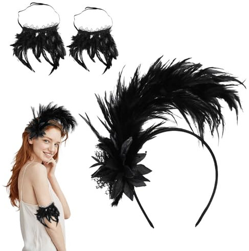 Feder Haarschmuck Stirnband, Exquisiter Federn Haarschmuck - Damen Eleganter Kopfschmuck in Schwarz, Feder Kopfschmuck für Frauen, Haarreif Feder & Fascinator, Leicht und Bequem
