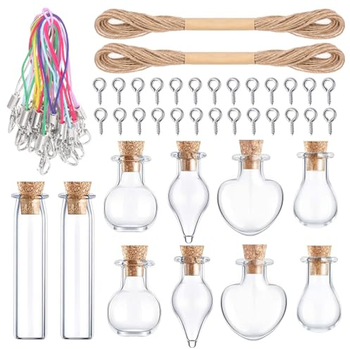 GLARKS Mini-Glasflaschen in 5 Formen, 82 Stück, mit Korkverschluss und Schnur, DIY-Dekoration, kleine Gläser für Kunsthandwerk, Dekoration, Partygeschenke