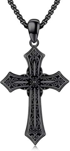 Midir&Etain Gothic Kreuzkette für Herren Damen 925 Sterling Silber Schwarzer Kreuz Halskette Christliche Glaube Schmuck Gotische Geburtstags Geschenk für Jungen Mutter