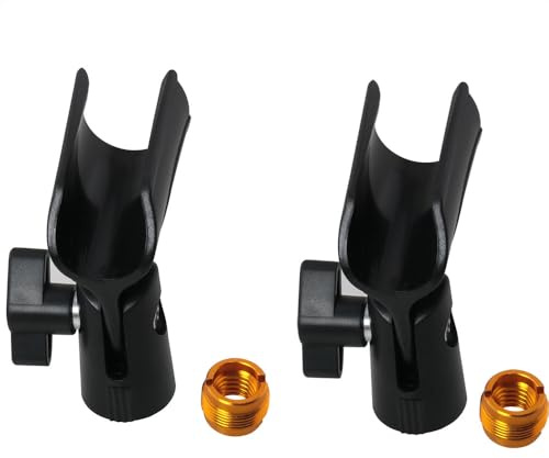 HSCGIN Universal-Mikrofon, 10,4 cm (4,13 Zoll), schwarzer Kunststoffclip mit 5/8-Zoll-Stecker auf 3/8-Zoll-Innengewinde-Adapter, geeignet für Handmikrofone, 2 Stück