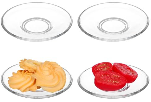 VINTORKY 4 Pièces Lot De Assiettes à Café Rondes Assiettes à Goûter Rondes Verre Transparent Facile à Nettoyer Design Simple Et Pratique