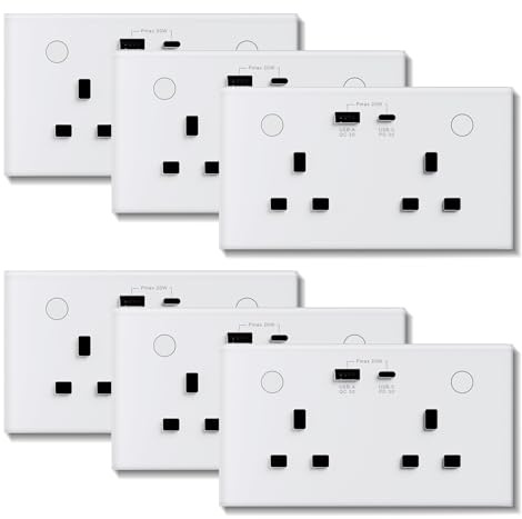 BSEED WiFi Socket 2 Gang with USB and Type C Compatible with Alexa and Google Home, Metered Socket With APP Remote Control Compatible with Smart Life, Timer Outlet Smart Outlet 16A White, 6 Pack