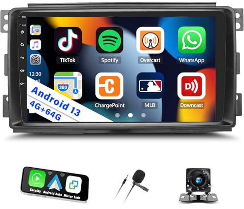 SIXTOP[4G+64G] Android 13 Autoradio für Mercedes-Benz Smart Fortwo 451 2005-2010 mit Carplay Android Auto,9“ Touchscreen Radio mit Bluetooth EQ GPS WiFi FM/RDS MirrorLink SWC+Rückfahrkamera &Mic