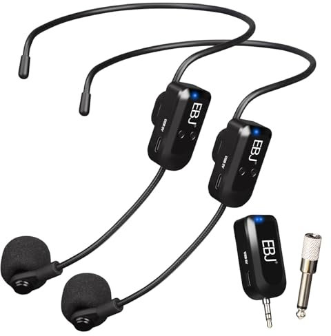EBJ Micrófono inalámbrico de 2.4 G y micrófono de mano 2 en 1, transmisión estable de 30 m, carga USB dual tipo C, compatible con altavoces, amplificador de voz, sistema PA (KX-620-2)
