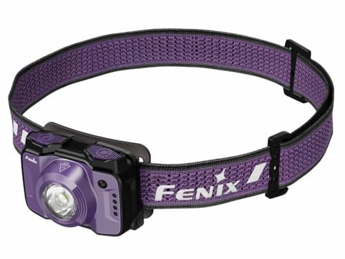 Fenix HL12R Lampe frontale d'extérieur rechargeable V2.0 Violet | 500 lumens | 125 m | 112 h max | 500 lumens | Spot blanc avec faisceau rouge secondaire de 1 Lumen | IP66