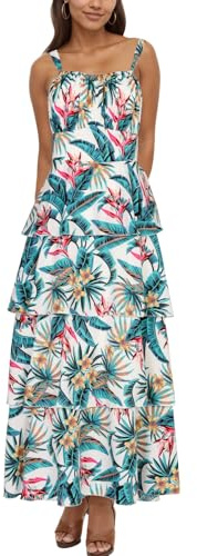 Robe d'été décontractée à volants pour femme avec bretelles spaghetti, sans manches, robe longue à superpositions florales pour femmes, robe d'été de plage, Saveur tropicale, Taille M