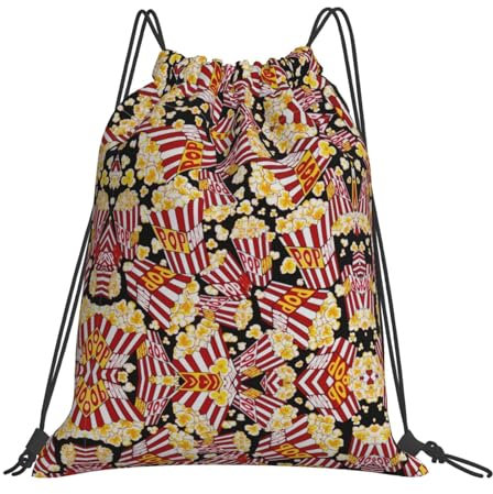 OKFSTY Rucksack mit Kordelzug und Popcorn-Druck, für den täglichen Gebrauch, weiß, One size