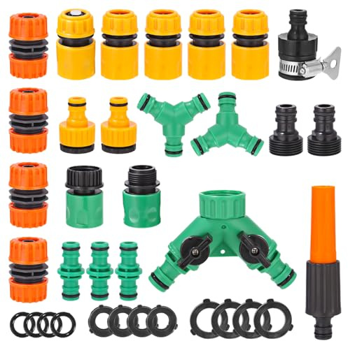 Xixara 35 Stück Schlauchverbinder Set, 1/2 Zoll Gartenschlauch Anschluss | Kunststoff Schlauch Kupplung-Satz, Schlauchanschluss Wasserhahn Zubehör für Garten und Haus Wasserhahn mit Gewinde
