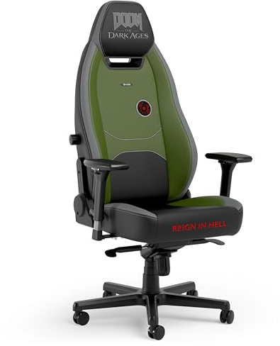 noblechairs Legend Gaming-Stuhl – Doom: The Dark Ages Edition – Premium-PU-Leder, Verstellbare Ergonomie, Lendenstütze, 4D-Armlehnen – Offiziell Lizenziertes Sammlerstück von Bethesda