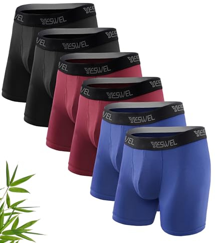 YESWEL Bamboo Boxers Mens XL, Longer Leg Boxer Shorts with Fly, Anti - Chafing Underwear Trunks Multipack, No Itchy Labels Underpants Pack of 3 Multicolor (Black Navy Red)