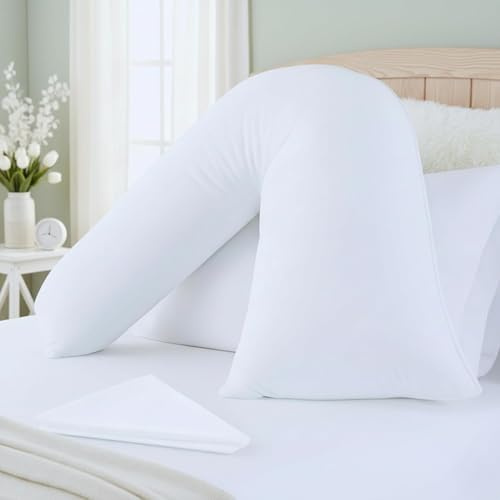 Orrina Home V Pillow with Pillowcase – Orthopaedic V Shaped Pillows for Neck, Back & Pregnancy Support – Portable Design with Removable Cover for Easy Cleaning
