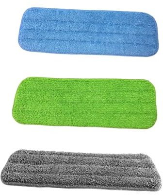 Homoyoyo 3Pcs Mop Cloth Replacement Fiber Cleaning Tool with Water Spray Function for Hand Floor Cleaning Household Wet Dry Use Space Saving Paste Mop Cloths in Blue Green Gray