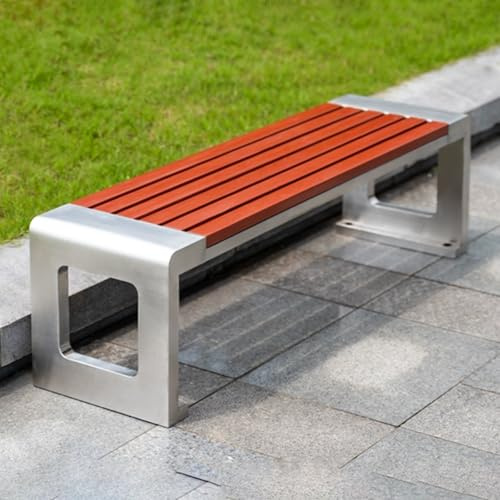 Parkbank, Edelstahl-Bank For Den Außenbereich, Ausgewählte Kunststoff-Holzplatten, Füße Aus Edelstahl, Verschleißfest Und Langlebig(Mahogany,120cm/47.2in)