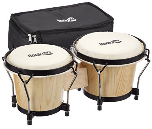 Rockjam RJ-100300 7 und 8 Bongo-Set mit gepolstertem Beutel und Tuningschlüssel natürlich