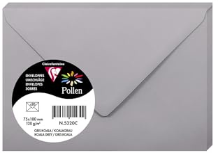 Clairefontaine 5320C - Packung mit 20 Umschlägen Pollen 7,5x10 cm, 120g, gefüttert, ideal für Einladungen und Korrespondenz, Premium glattes Papier, Koalagrau, 1 Pack
