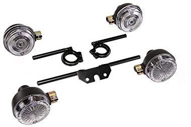 AKF Set: 4 weiße Blinker rund, komplett inkl. Blinkerträger schwarz - für Simson S50, S51, S70