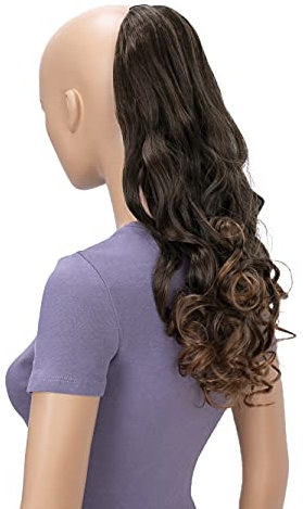 CAISHA 50cm Haarteil Ponytail Zopf Haarverlängerung Mit 2 Bändern Pferdeschwanz Lockig Braun Mix HC16-1
