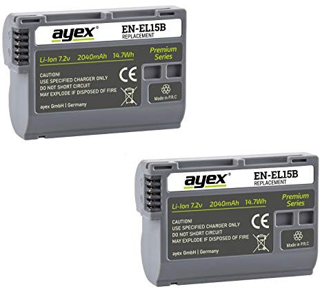 Lot de 2 ayex® EN-EL15 Batterie Li-Ion pour NIKON 1 V1, D7000, D7100, D8000, D600, D610, D800, D800E