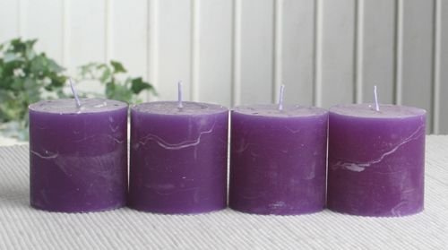 Set: 4X Rustik-Stumpenkerze, 5 x 5 cm Ø, lila-violett
