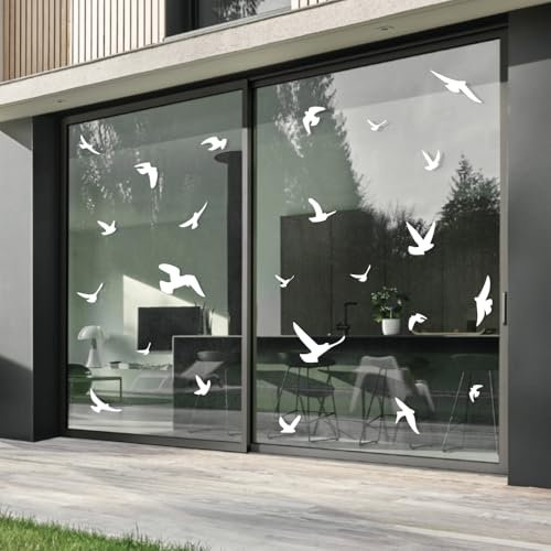 Greifvogel-Silhouetten, selbstklebend, in verschiedenen Farben verfügbar, verhindert Vogelschlag, 17 Warnvögel - Blancs