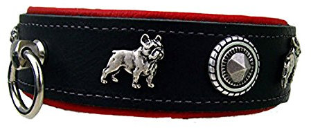 Leder-Hunde-Halsband Französische Bulldogge schwarz-Rot Passend für Halsumfang 43-45 cm Hunde-Halsschmuck