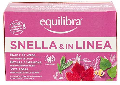 equilibra Integratori Alimentari Tisane, Tisana Snella e In Linea, 100% Ingredienti Funzionali per l'Equilibrio del Peso Corporeo, a Base di Mate e Tè Verde, Materiali 100% Riciclabili, 15 Filtri