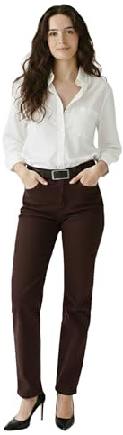 ESRA Damen Hose Straight Leg Hose High-Waist Damen Regular Stretch Stoffhose Business-Hose bis Übergröße Plus Size T101
