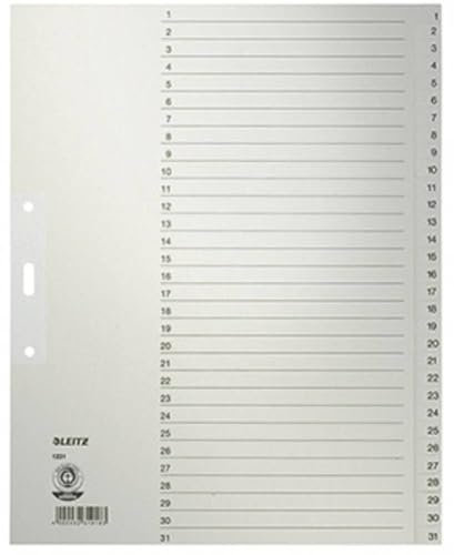 Leitz Papier-Register 1231-85 DIN A4, 1-31, 31-teilig, grau
