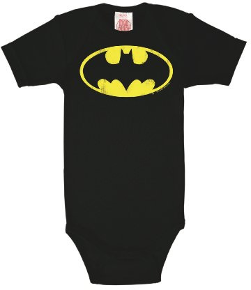 Logoshirt® DC Comics I Batman I Logo I Baby Body Print I Kurzarm I Kleinkind I Mädchen & Jungen I schwarz I Lizenziertes Originaldesign I Größe 50/56