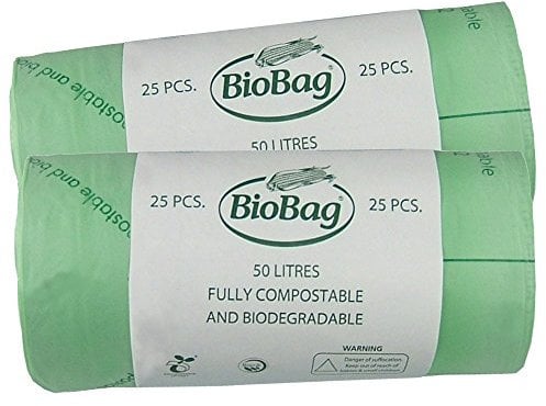 50 Litre x 50 BioBag Compostable Biodegradable Kitchen Food Waste Caddy Bin Liner Bags/Sacks (50L) - Certified EN13432