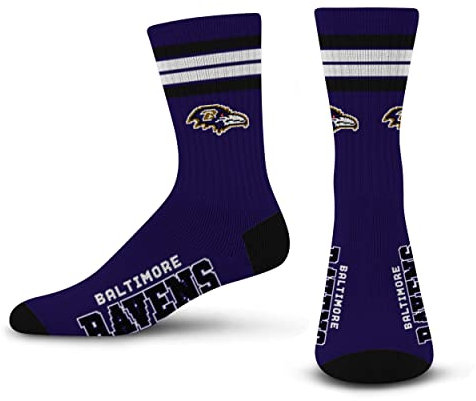 Bare Feet NFL Deuce Crew Herrensocken, 4 Streifen, Herren, 504-TCDEUCENFL, Baltimore Ravens, Large (10-13)
