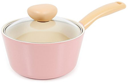Neoflam 1,5 qt Glas Blei-Rosa Retro 1,5 qt Keramikbeschichtete Antihaft-Kochtopf mit integriertem Dampfablassdeckel, hitzebeständiger Bakelit-Griff, PFOA-frei, kleiner Saute-Topf