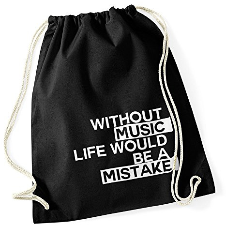 Autiga Turnbeutel - without music live would be a mistake - Techno Party Beutel Tasche Baumwolle Gymbag Schwarz