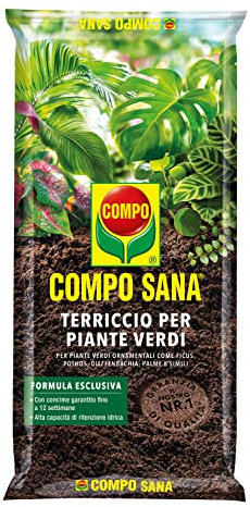 COMPO SANA Terriccio per Piante Verdi, Per Piante Verdi Ornamentali, Con Aggiunta di Argilla, Sacco 10 L