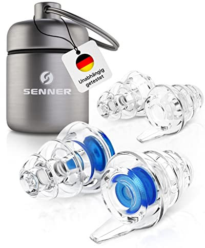 Senner MusicPro - Gehörschutz Ohrstöpsel Konzert, Festival, Musik und Party - Gehörschutz für Musiker, mit Schlüsselanhänger - Hi-Fi Gehörschutzstöpsel Earplugs | SNR 20 dB, transparent/blau