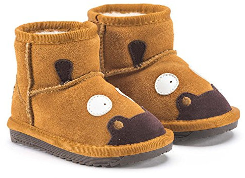 Snugs Boots Kinderstiefel aus Lammfell und Wild-Leder Stiefel für Kinder Jungen und Mädchen Lammfellschuhe, Hellbraun, 32