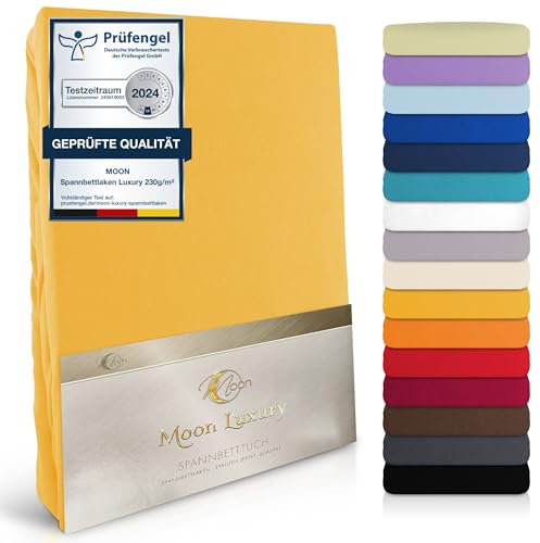MOON-Luxury Spannbettlaken Spannbetttuch Jersey Stretch 230g/m² für Wasserbetten, Boxspringbetten und herkömmliche Matratzen (mais, 90x200-100x220)