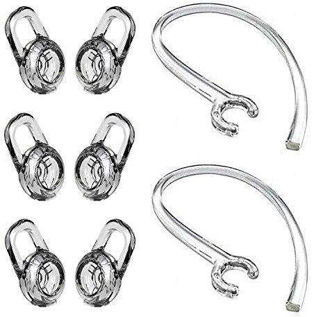 BLLQ -Ohrpolster und Ohrschlaufen-Clip-Set für Plantronics Explorer 500 M180 M155 M165 M70 M90 Headset, Gel-Ohrpolster, 6 Stück und Ohrbügel, transparent, 2 Stück
