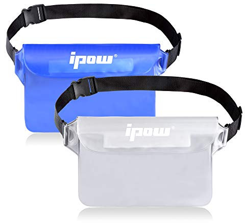 ipow 2 Pack wasserdichte Tasche Beutel Hülle Unterwassertasche Bauchtasche vollkommen für iPhone, Handy, Kamera, iPad, Bargeld, Dokumente vor Wasser schützen (weiß+ blau)