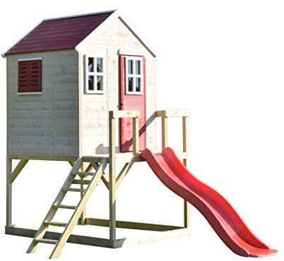 Wendi Toys M22R- Actividad para niños Casa de Madera para Exteriores | Casita de Juegos con Lateral de 90 cm de Altura
