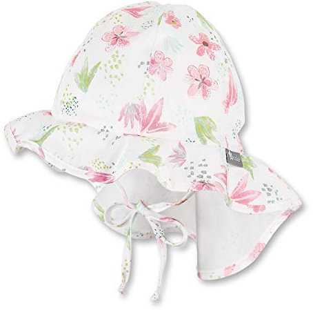 Sterntaler Flapper für Mädchen mit Bindebändern, Nackenschutz und Blumen-/Pflanzen-Motiven, Alter: 6-9 Monate, Größe: 45, Beige