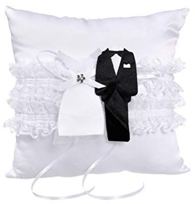 Amosfun Ringkissen für Hochzeit, Brautpaar, Kleid mit Spitze, Ringhalter für Winter, Weihnachten, Hochzeit, Verlobung, Zeremonie (ohne Korb)