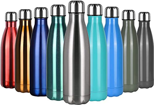 flintronic Bouteille Isotherme, 500 ML Bouteille d'eau en Acier Inoxydable, Isolant Sous Vide à Double Paroi, Bouteilles Chaudes/Froides sans BPA et écologique, avec 1 Porte-gobelet et 1 Brosse