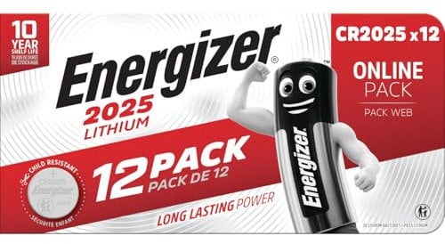 Energizer Lithium - Batteria CR2025 (pacco da 12) - Batterie a Bottone - Pila per chiavi auto, orologi fitness - 10 anni di conservazione [Esclusiva Amazon]