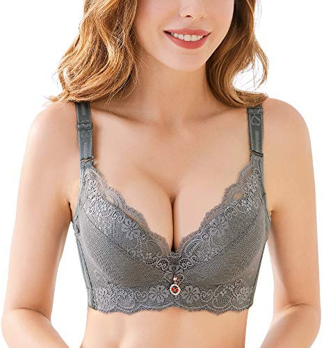 FallSweet Padded Push Up Lace Bras for 34A to 44C Underwire (Grey, 40C)