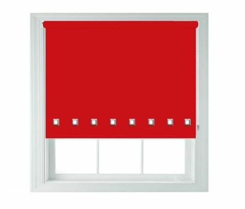 Optimal Products Roller Blinds Easy Fit Trimable Home Office Window Square Eyelet Fabric Blind 160cm Drop (Red, 90 x 160 cm)