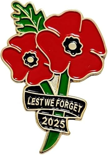 Broche coquelicot rouge pour le jour du Souvenir 2025 Lest We Forget
