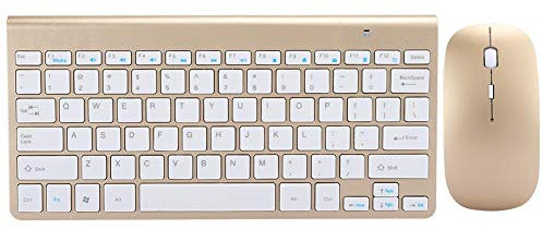 Goshyda Wireless Keyboard Mouse Set, Ultra-Thin Mute 2.4G USB Wireless Keyboard + Mouse Combo Home Office Business Portable Keypad, for Desktop PC, Laptop, Notebook(gold)