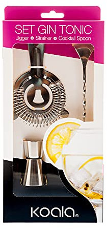 Koala Spain Set Gin Tonic (3 Piezas), 1 Cucharilla Larga Cocktail, 1 Vaso Medidor Cocktail, 1 Colador Coctelería